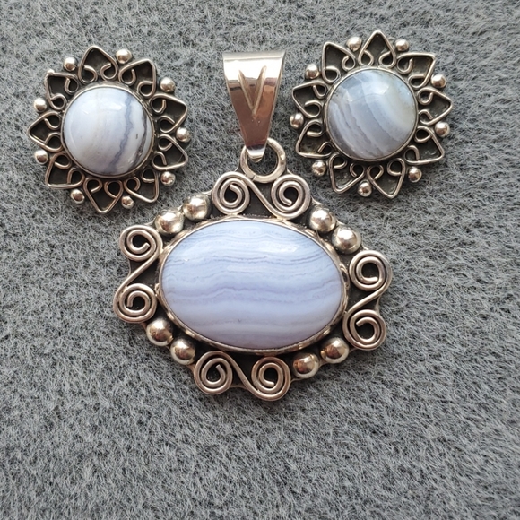 CII Mexico Sterling Blue Lace Agate Set - Picture 5 of 12